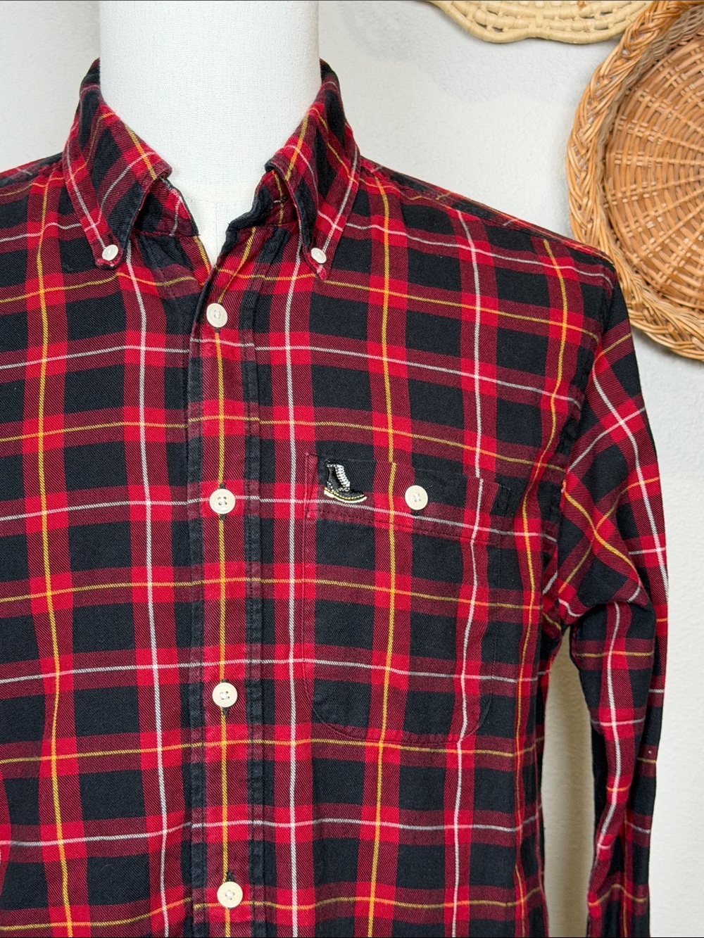 Mens Doc Dr. Martens 100% Cotton Red Black Plaid Button Up Flannel Shirt Large